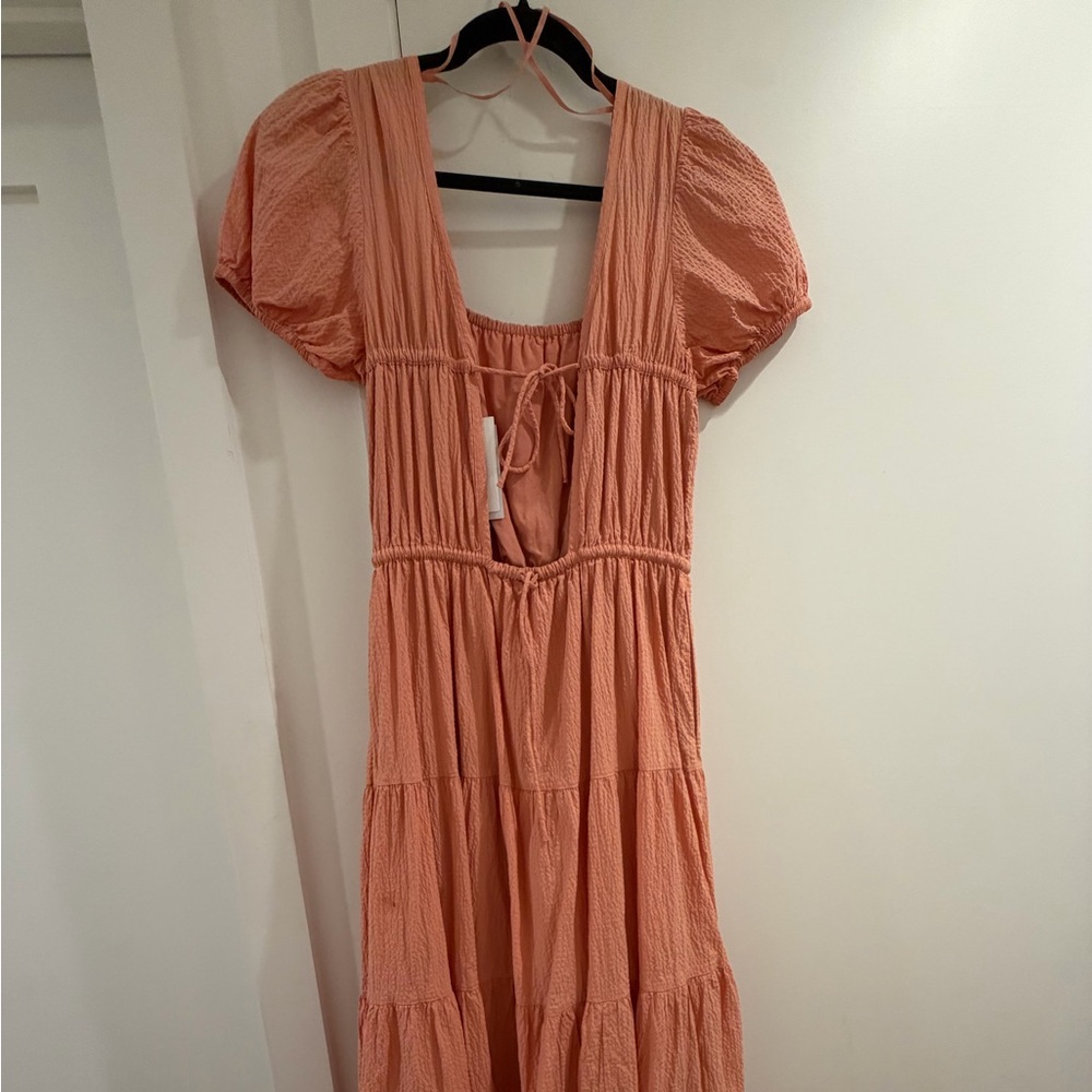 & Other Stories Peach Tiered Maxi Dress with Puff Sleeves